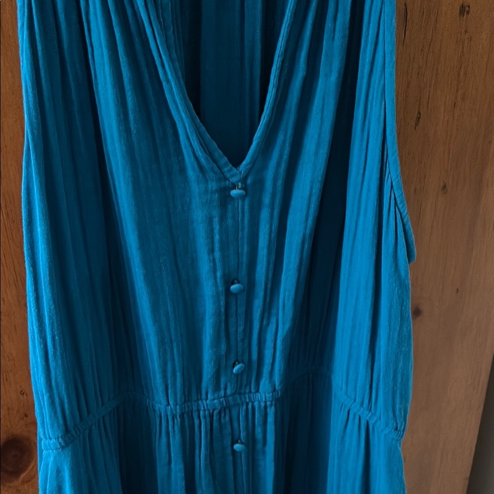 Teal blue cotton Sleeveless long Dress size XXXL - Picture 3 of 8